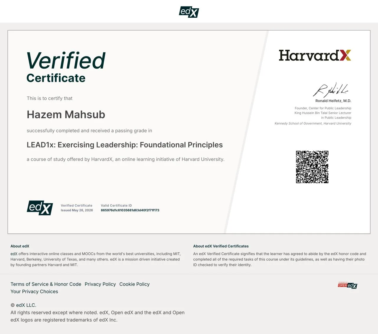 شهادة Exercising Leadership: Foundational Principles