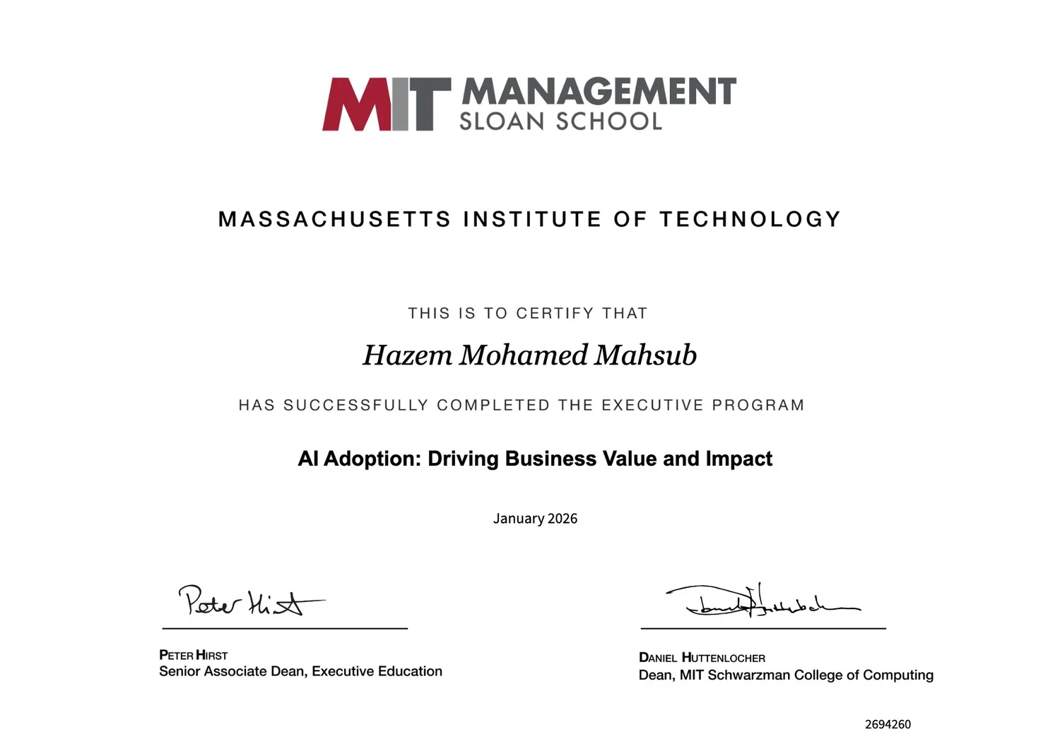شهادة AI Adoption: Driving Business Value and Impact